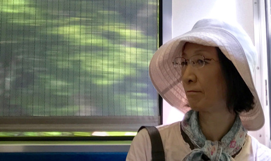 faces woman on train with shade kyoto blog